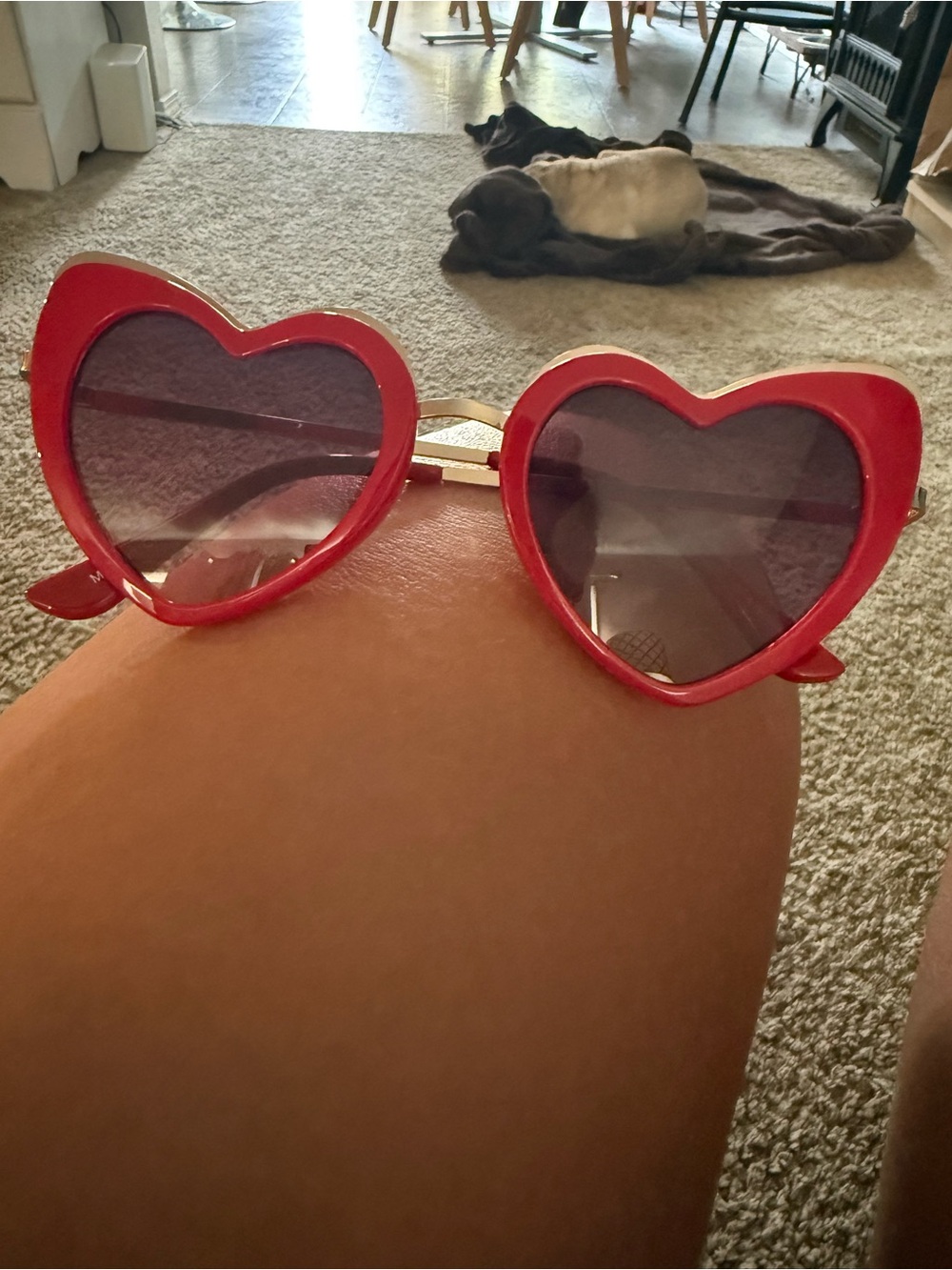 Target Red Heart-Shaped Women's Sunglasses with Gold Temples
